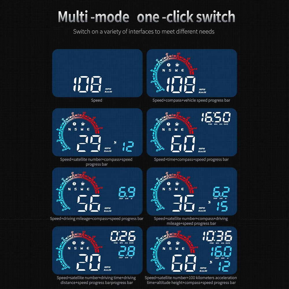G11 Universal GPS HUD Head Up Display Speed Instrument with Overspeed Alarm for Oil Fuel Electric Hybrid Vehicle - Multi-color - 4