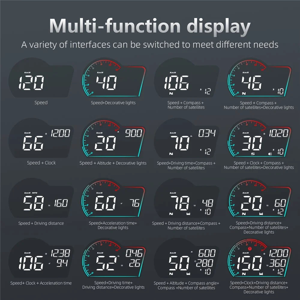 G16 Head Up Display Auto Speedometer Digital Odometer Alarm Reminder GPS HUD Gauge - Multi-color - 3