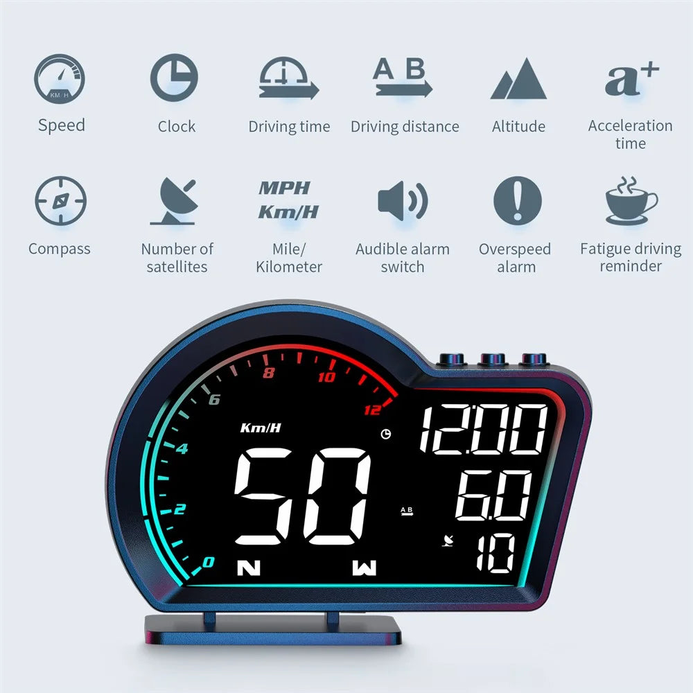 G16 Head Up Display Auto Speedometer Digital Odometer Alarm Reminder GPS HUD Gauge - Multi-color - 4