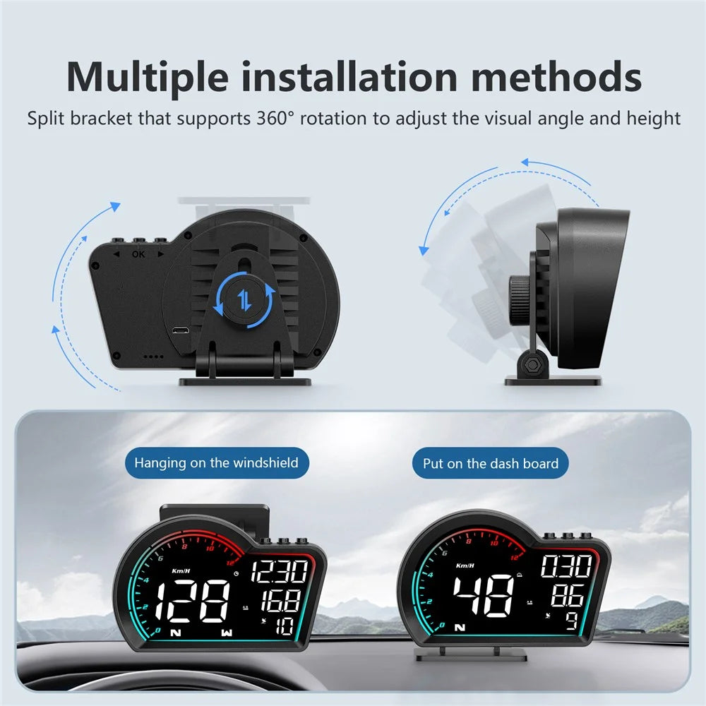 G16 Head Up Display Auto Speedometer Digital Odometer Alarm Reminder GPS HUD Gauge - Multi-color - 5
