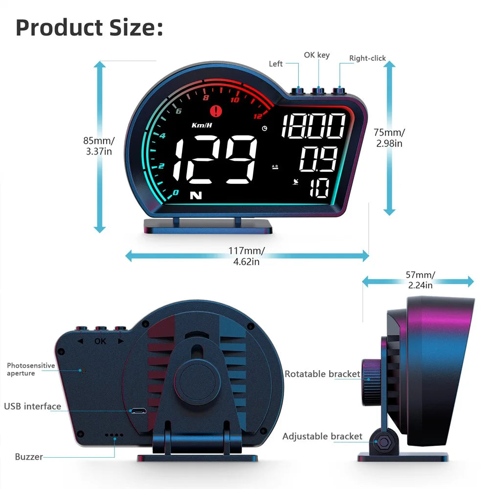 G16 Head Up Display Auto Speedometer Digital Odometer Alarm Reminder GPS HUD Gauge - Multi-color - 7