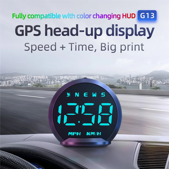 G13 Universal Head Up Display Car HUD 7-Color Digital Speedometer Alarm Reminder GPS System - 3