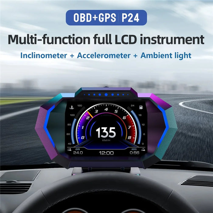 P24 Car Head Up Display OBD + GPS HUD On Board Computer Digital Speedometer with Ambient Light - 3