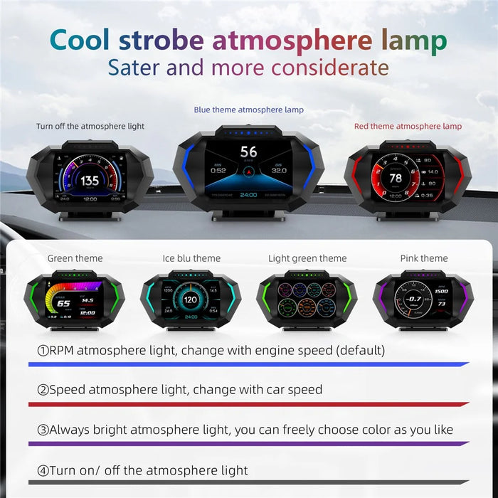 P24 Car Head Up Display OBD + GPS HUD On Board Computer Digital Speedometer with Ambient Light - 7