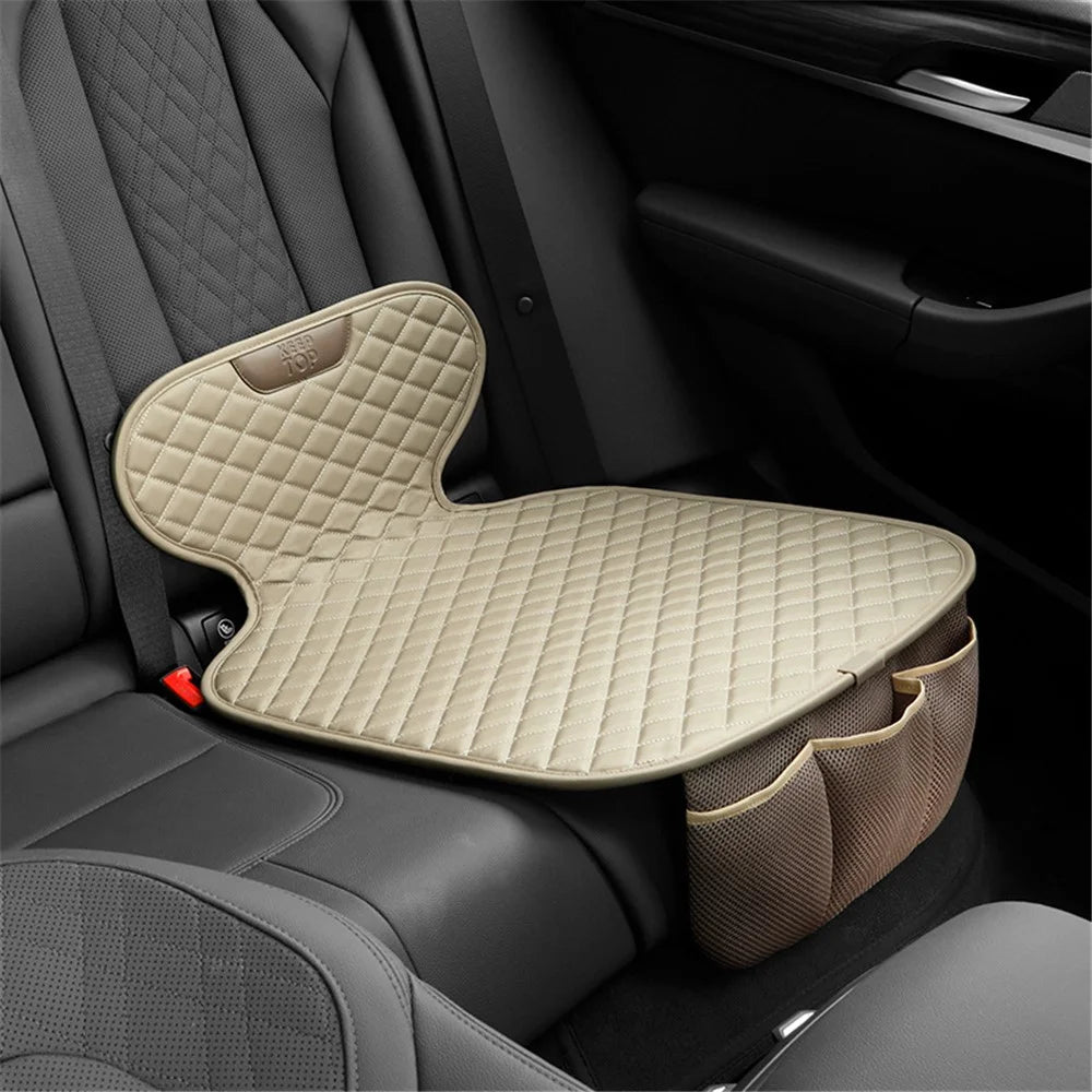KEEP TOP Car Seat Cushion Children Safety Seat Leather Pad Protective Cover with Mesh Pocket - Beige - 1