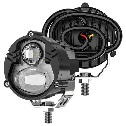 9-80V Motorcycle LED Headlight White+Yellow Light Motorbike Spotlight Safety Front Lamp - 1