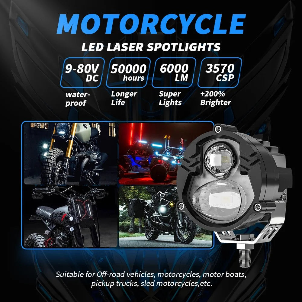 9-80V Motorcycle LED Headlight White+Yellow Light Motorbike Spotlight Safety Front Lamp - 3