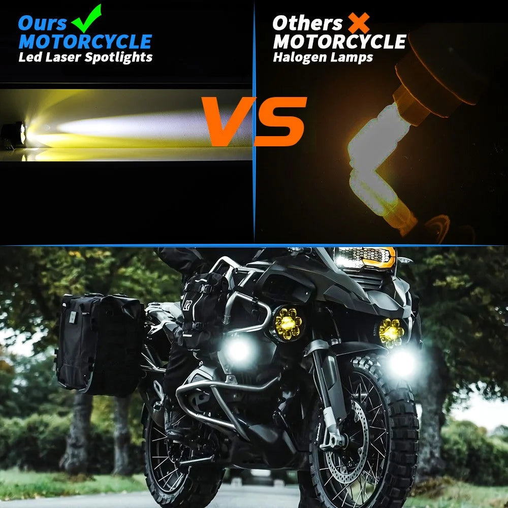 9-80V Motorcycle LED Headlight White+Yellow Light Motorbike Spotlight Safety Front Lamp - 4