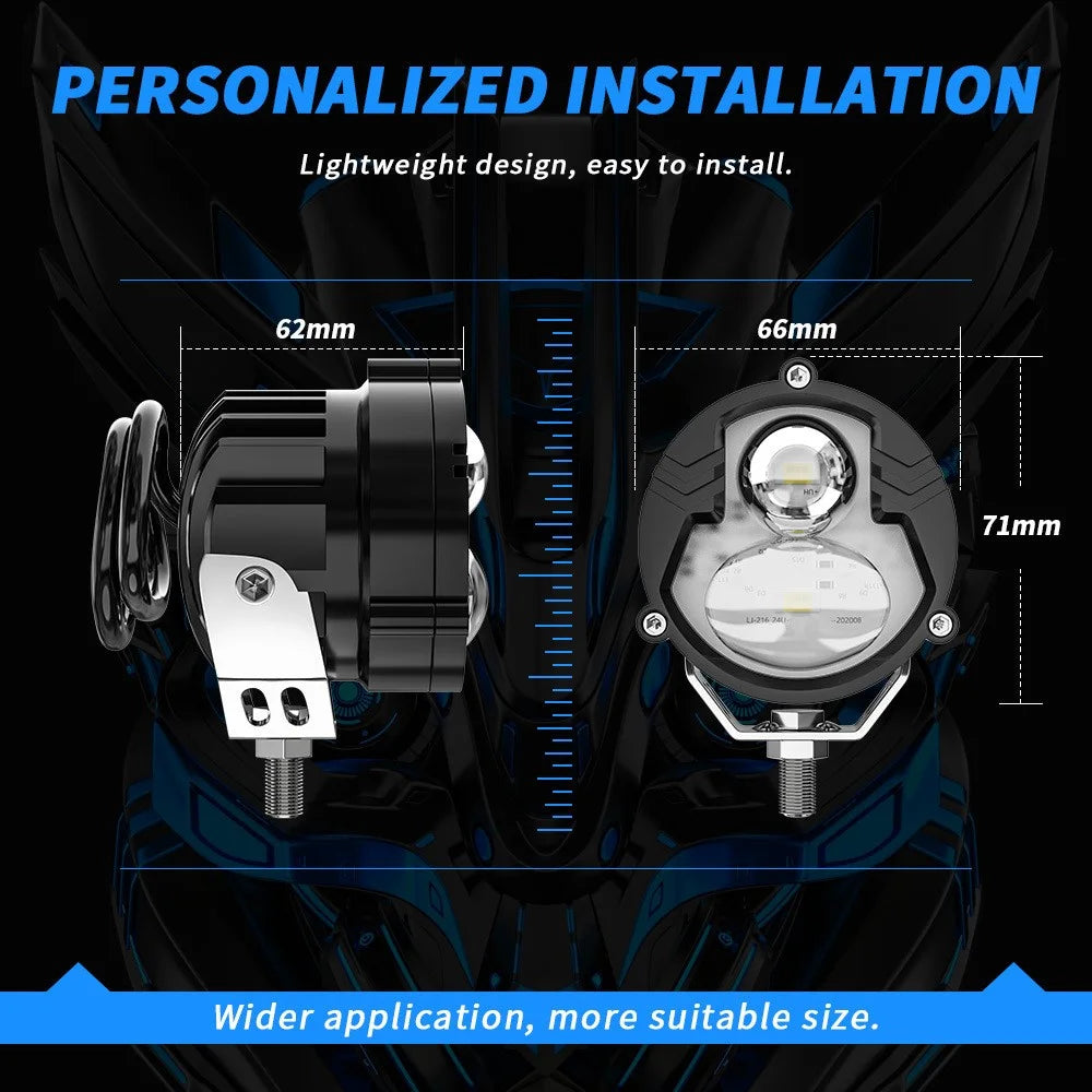 9-80V Motorcycle LED Headlight White+Yellow Light Motorbike Spotlight Safety Front Lamp - 6