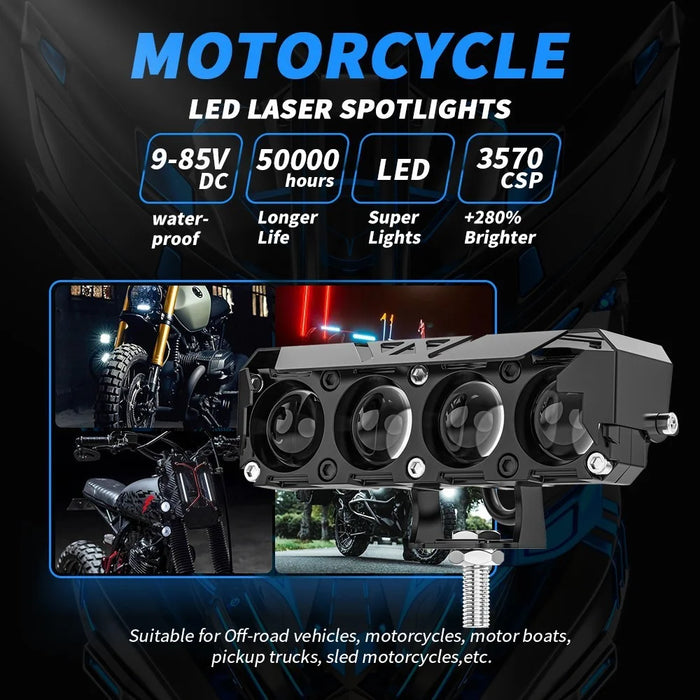 Motorcycle 4-LED Headlight White+Yellow Light Motorbike Spotlight Front Lamp - 3