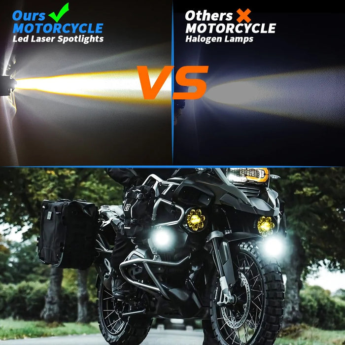 Motorcycle 4-LED Headlight White+Yellow Light Motorbike Spotlight Front Lamp - 4