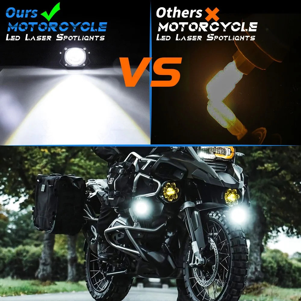 Motorcycle LED Spotlight White+Yellow High Low Beam Light Motorbike Fog Lamp - 5