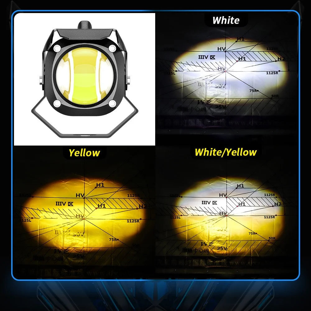 Motorcycle LED Spotlight White+Yellow High Low Beam Light Motorbike Fog Lamp - 6