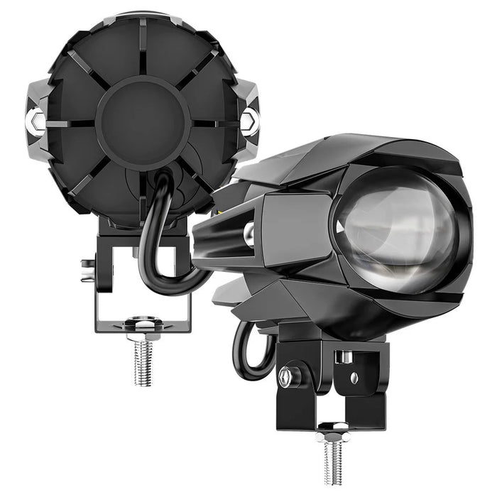 Motorcycle Bright LED Headlight Waterproof White+Yellow Light Motorbike Spotlight - 1