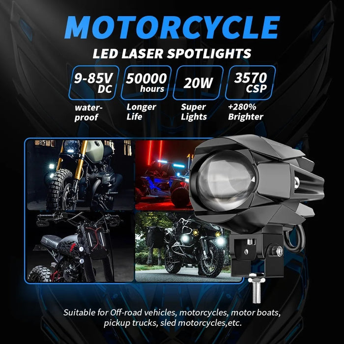 Motorcycle Bright LED Headlight Waterproof White+Yellow Light Motorbike Spotlight - 3