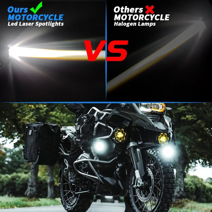 Motorcycle Bright LED Headlight Waterproof White+Yellow Light Motorbike Spotlight - 4