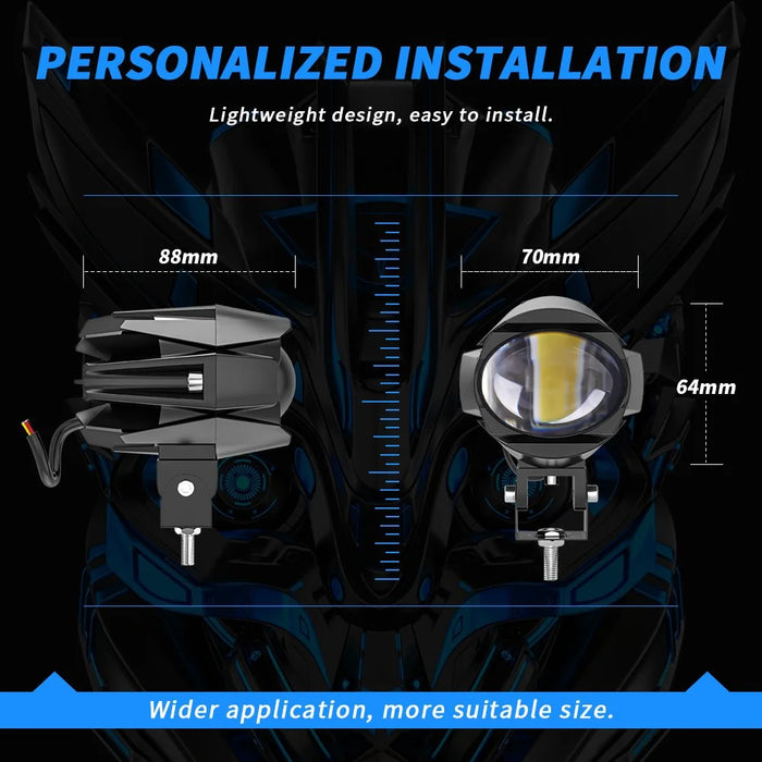 Motorcycle Bright LED Headlight Waterproof White+Yellow Light Motorbike Spotlight - 6