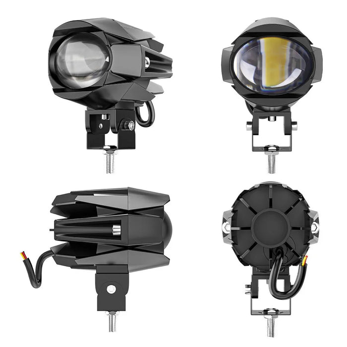 Motorcycle Bright LED Headlight Waterproof White+Yellow Light Motorbike Spotlight - 7
