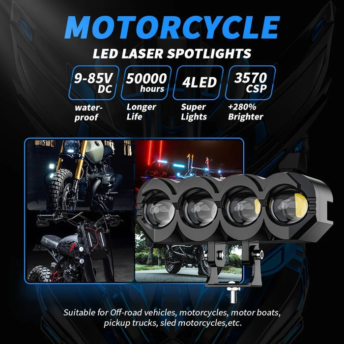 Motorcycle 4-LED Headlight Waterproof White+Yellow Light Motorbike Spotlight Front Lamp - 2