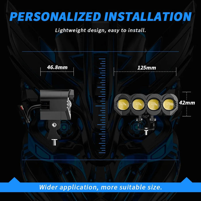 Motorcycle 4-LED Headlight Waterproof White+Yellow Light Motorbike Spotlight Front Lamp - 5