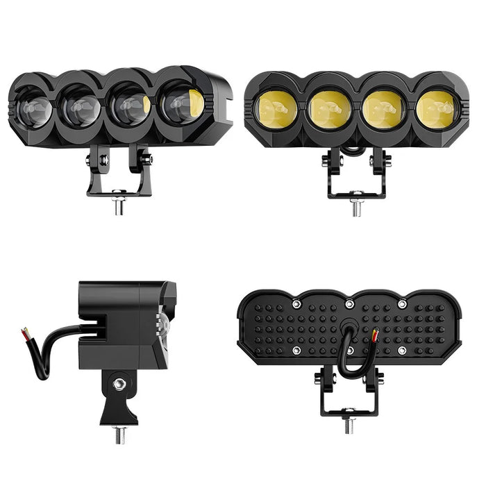 Motorcycle 4-LED Headlight Waterproof White+Yellow Light Motorbike Spotlight Front Lamp - 6