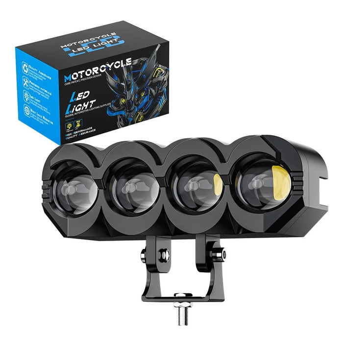 Motorcycle 4-LED Headlight Waterproof White+Yellow Light Motorbike Spotlight Front Lamp - 7