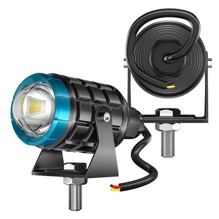 Motorcycle LED Spotlight White+Yellow High Low Beam Light Waterproof Motorbike Headlight - 2