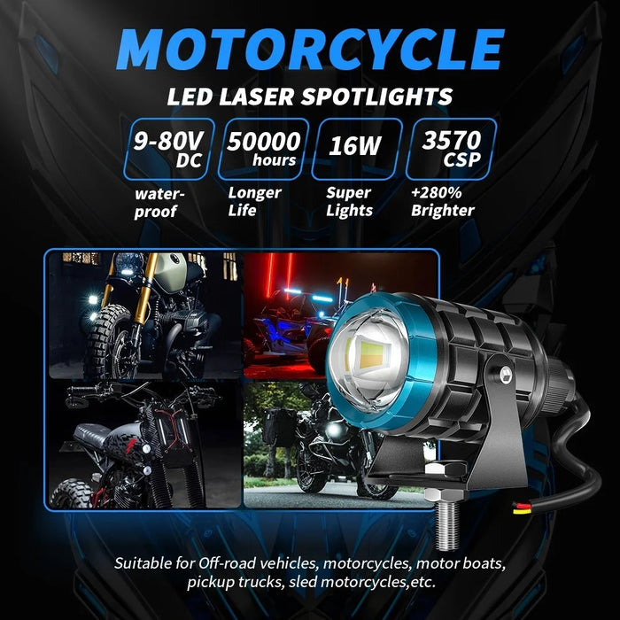 Motorcycle LED Spotlight White+Yellow High Low Beam Light Waterproof Motorbike Headlight - 4