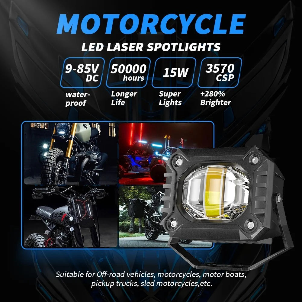 Waterproof Motorcycle LED Headlight White+Yellow Light Motorbike External Modified Spotlight - 4