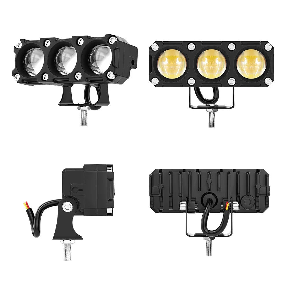 Car Motorcycle 3-LED Headlight High Low Beam Light Super Bright Waterproof Motorbike Spotlight - 2