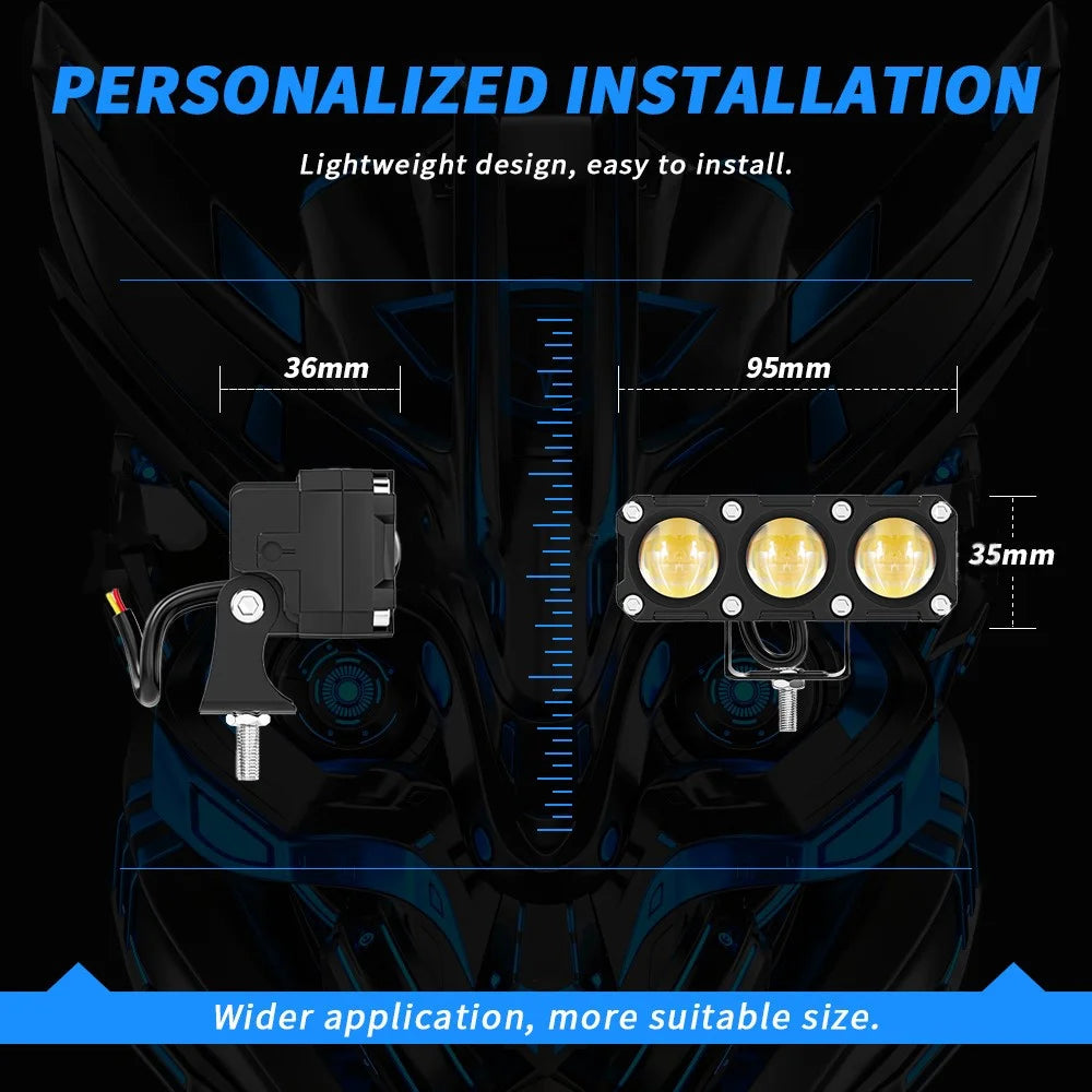 Car Motorcycle 3-LED Headlight High Low Beam Light Super Bright Waterproof Motorbike Spotlight - 5