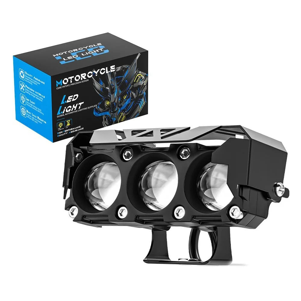 Car Motorcycle 3-LED Headlight High Low Beam Light Super Bright Waterproof Motorbike Spotlight - 6
