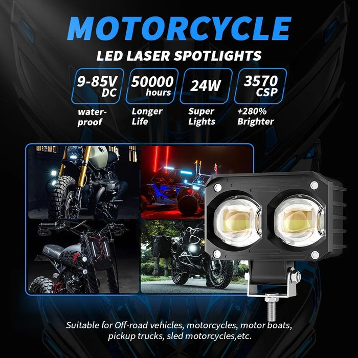 Super Bright Motorcycle White+Yellow LED Headlight Motorbike External Modified Spotlight - 3