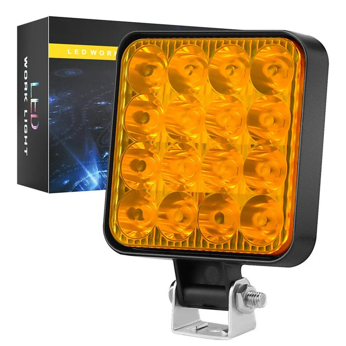 48W 12V 16-LED Car Driving Work Light Waterproof Square Car Off-Road Headlight - Yellow Light - 1