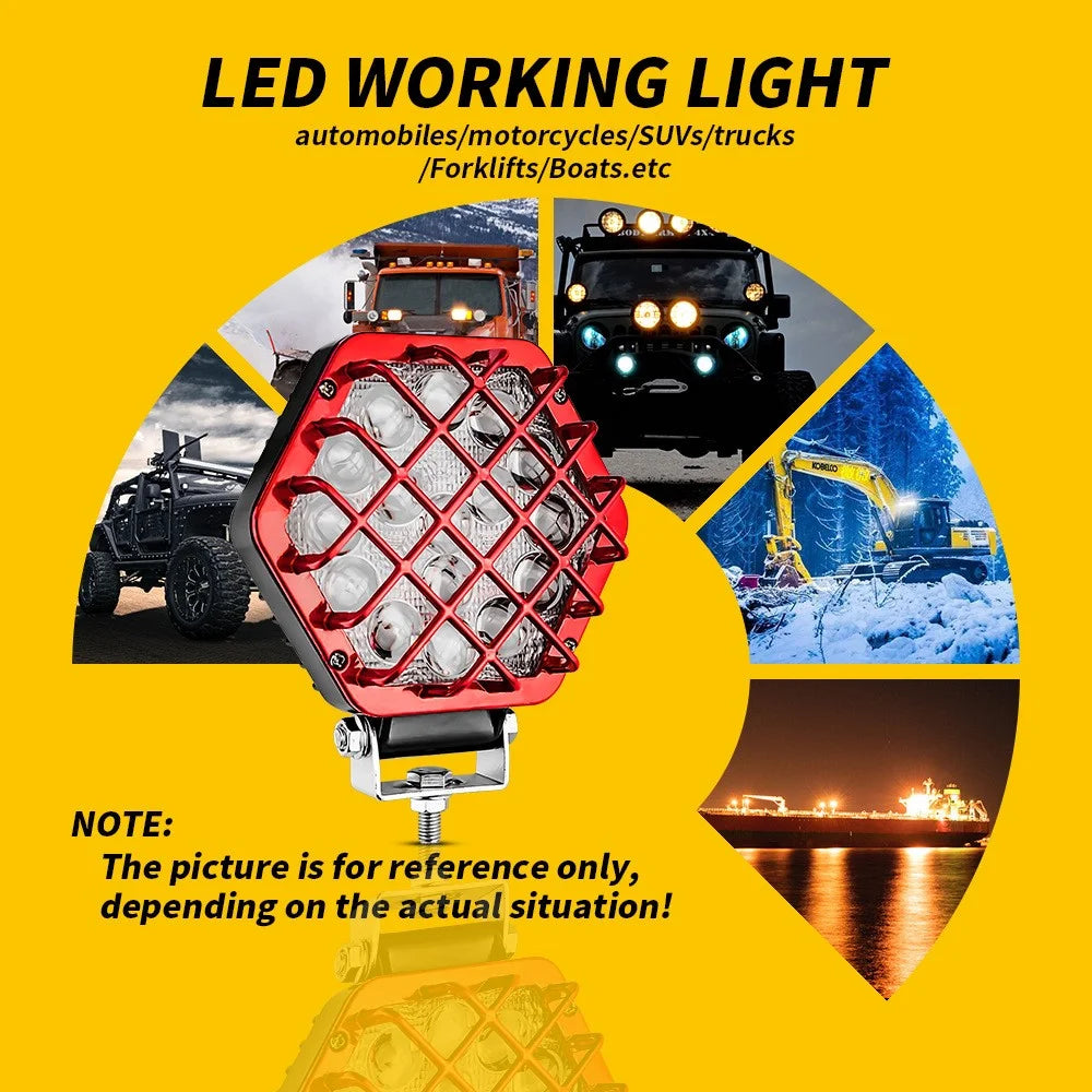 5-inch 48W 16-LED Car Truck Forklift Driving Spotlight Waterproof Engineering Vehicle Headlight - Red - 3