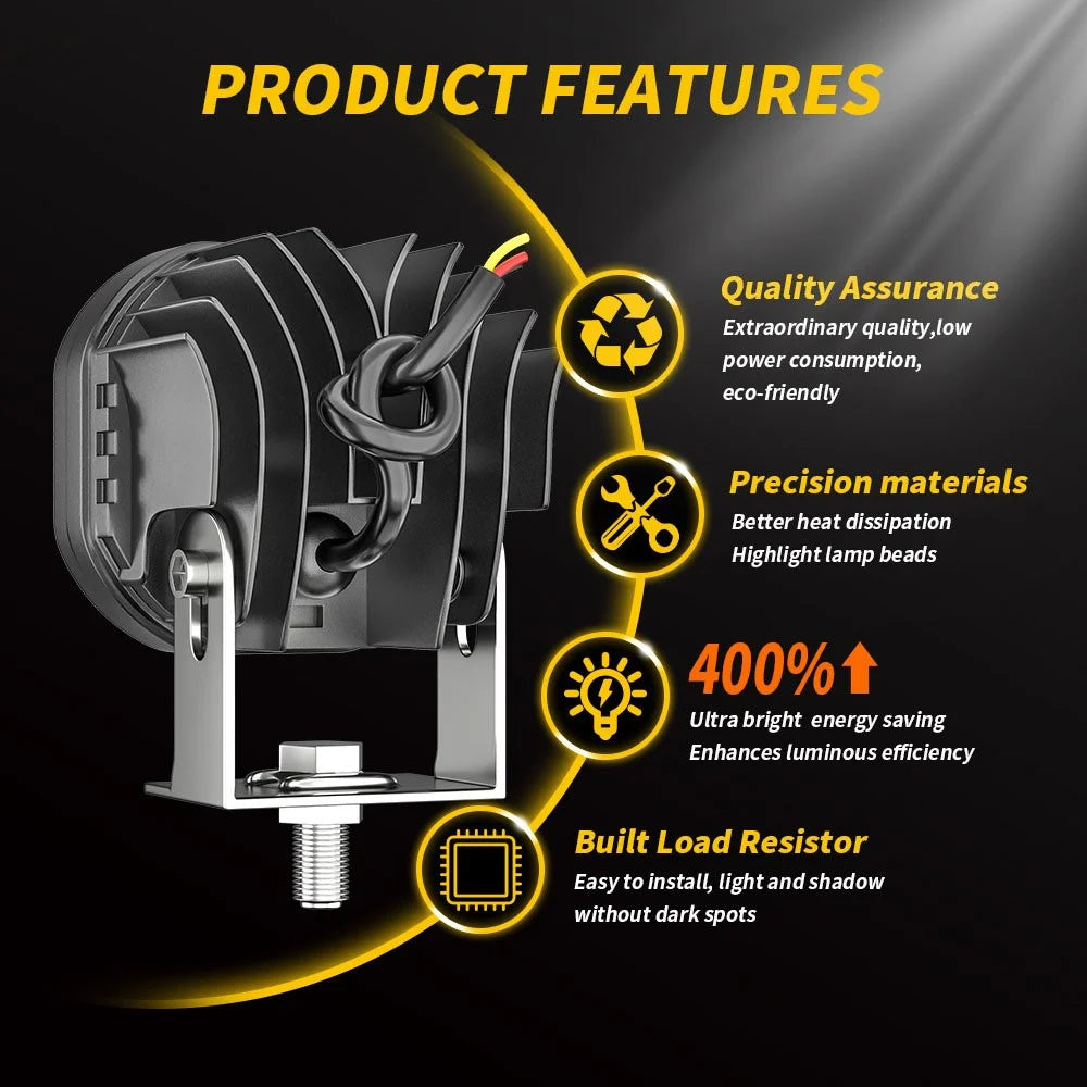 3-inch 40W Car SUV Off-Road Motorcycle Spotlight White+Yellow LED Waterproof Vehicle Headlight - 6