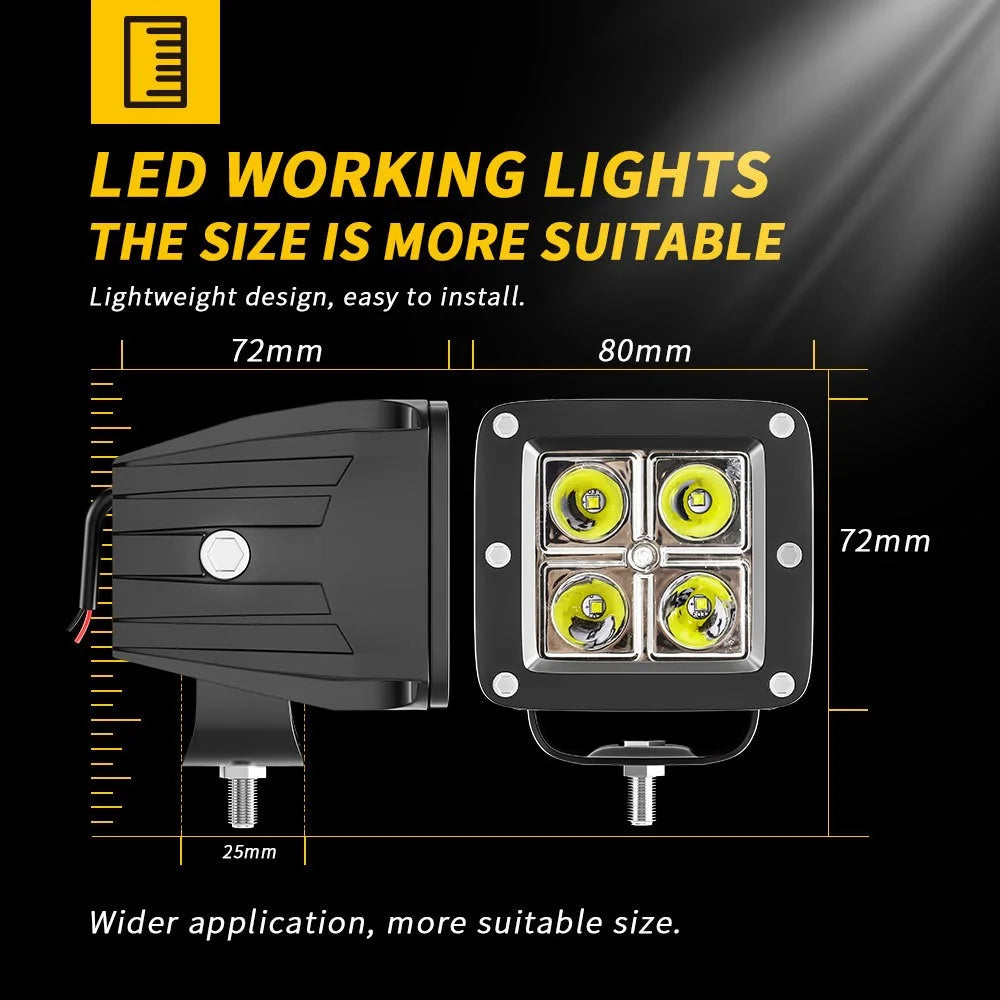 4-LED 12W Car SUV Off-Road Motorcycle Square Spotlight Waterproof Vehicle Headlight - Yellow Light - 3