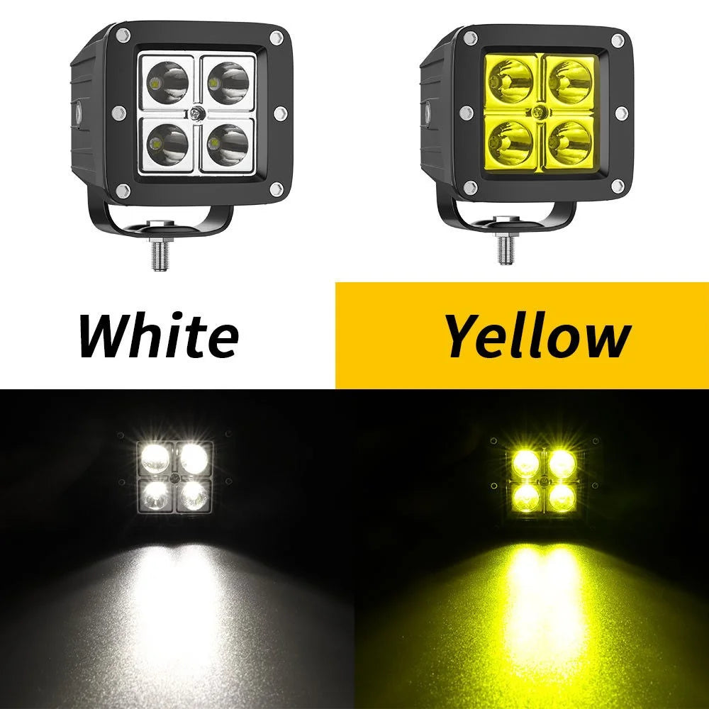 4-LED 12W Car SUV Off-Road Motorcycle Square Spotlight Waterproof Vehicle Headlight - Yellow Light - 4