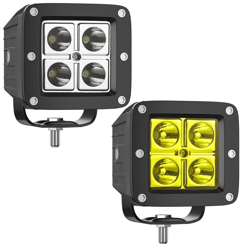 4-LED 12W Car SUV Off-Road Motorcycle Square Spotlight Waterproof Vehicle Headlight - Yellow Light - 5