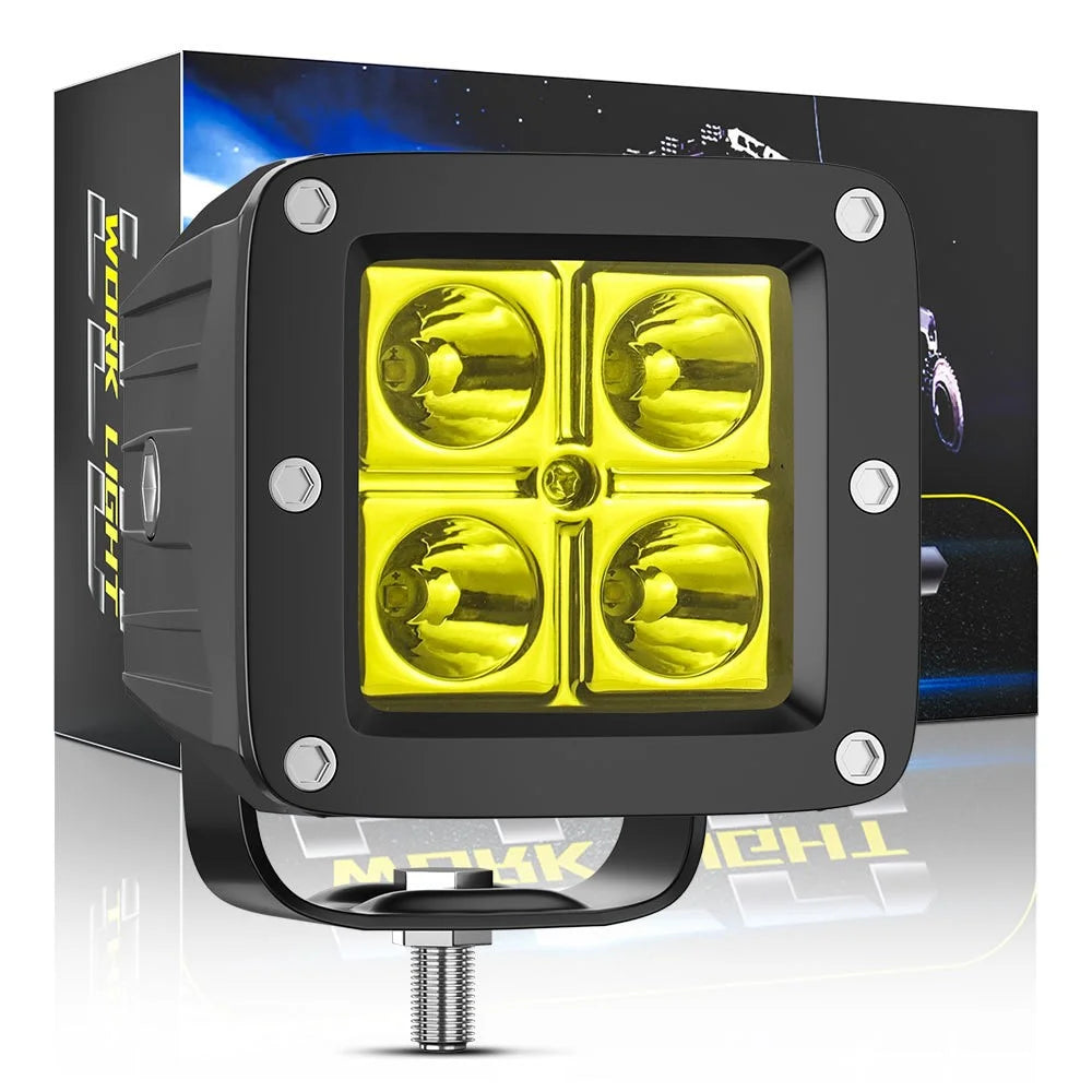 4-LED 12W Car SUV Off-Road Motorcycle Square Spotlight Waterproof Vehicle Headlight - Yellow Light - 6