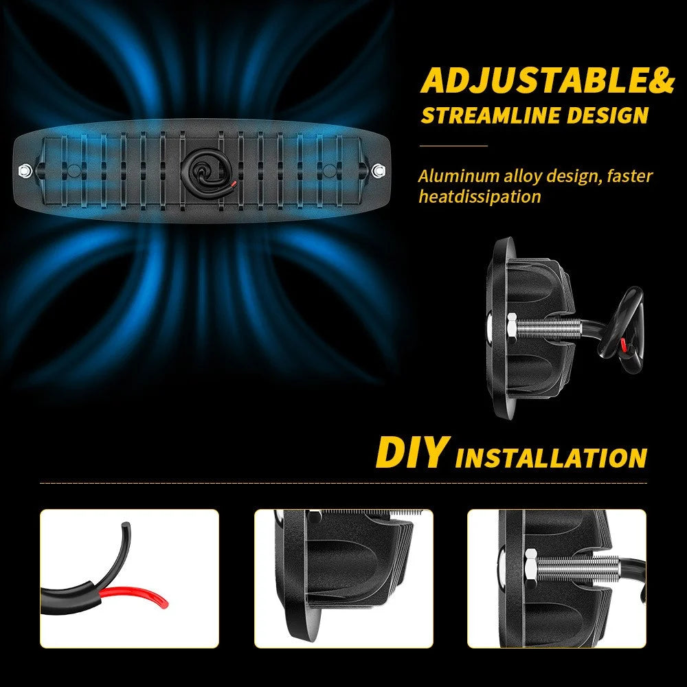 18W 16-LED Car Truck Off Road Embedded Bar Spotlight Waterproof Vehicle Driving Headlight - 5