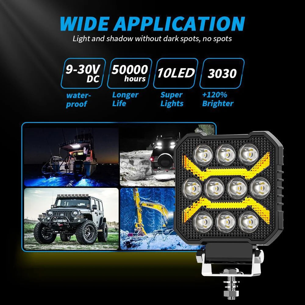 4-inch 17W Car SUV Off-Road Motorcycle Square DRL 10-LED Vehicle Driving Headlight - 3