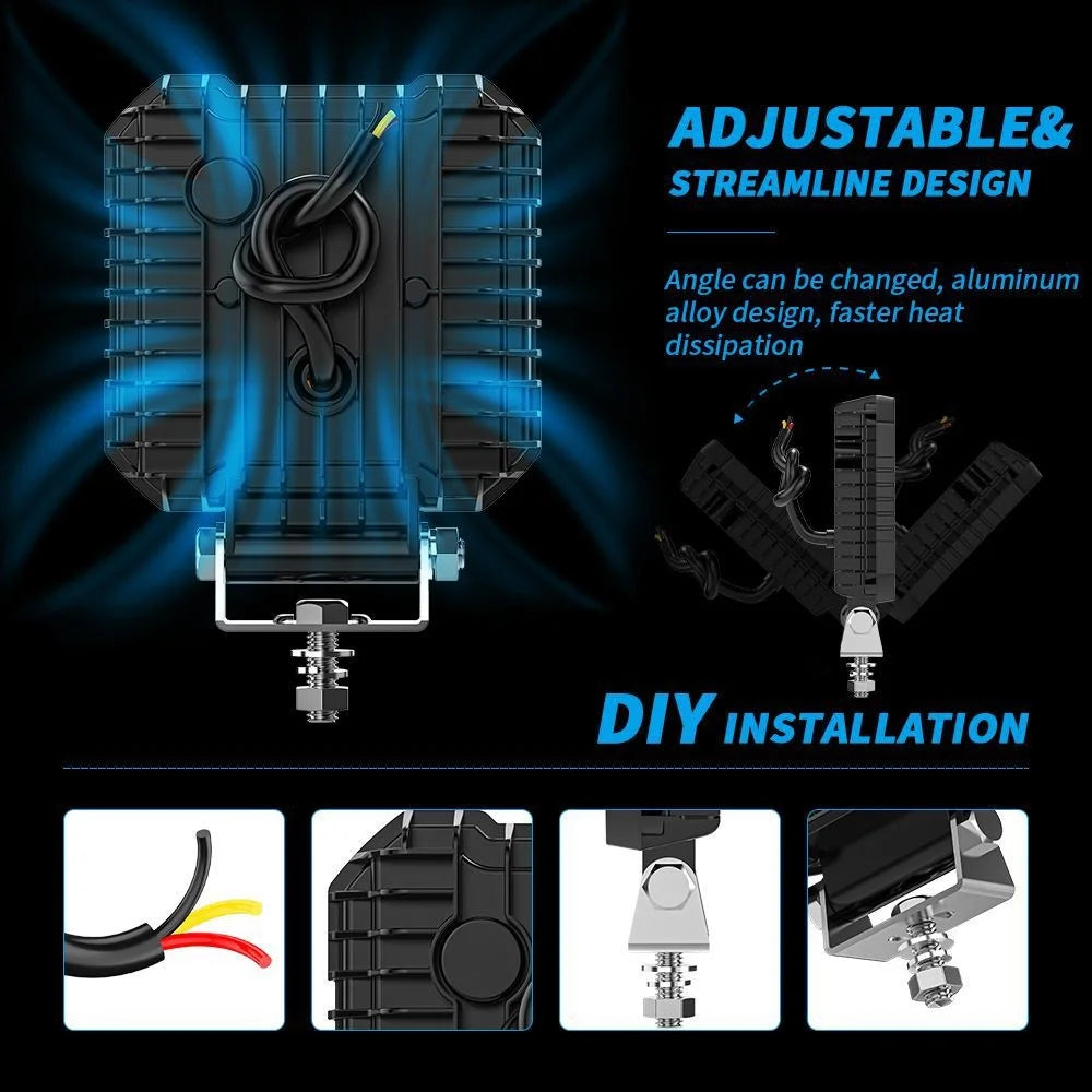 4-inch 17W Car SUV Off-Road Motorcycle Square DRL 10-LED Vehicle Driving Headlight - 4