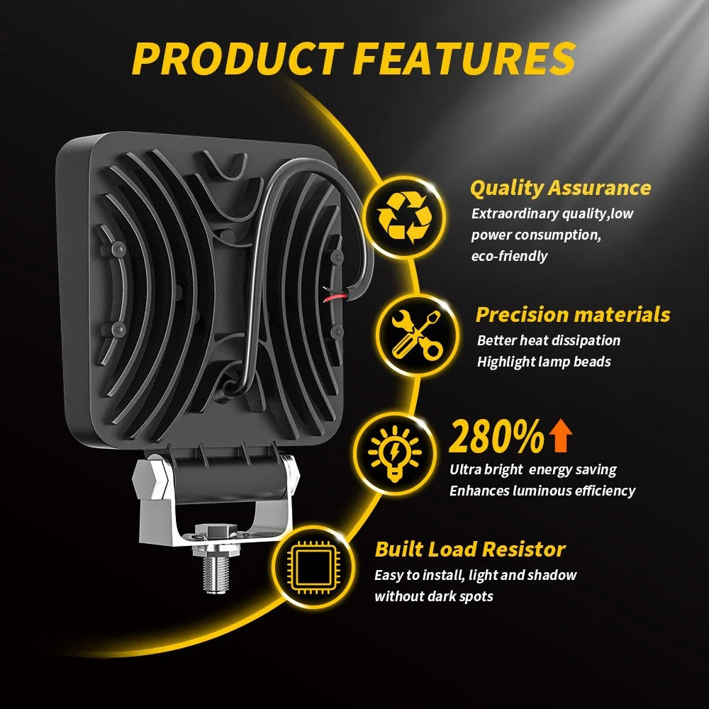144W 48LED Car SUV Off-Road 4-inch Square Floodlight Waterproof Vehicle Bright Flood Lamp - 2