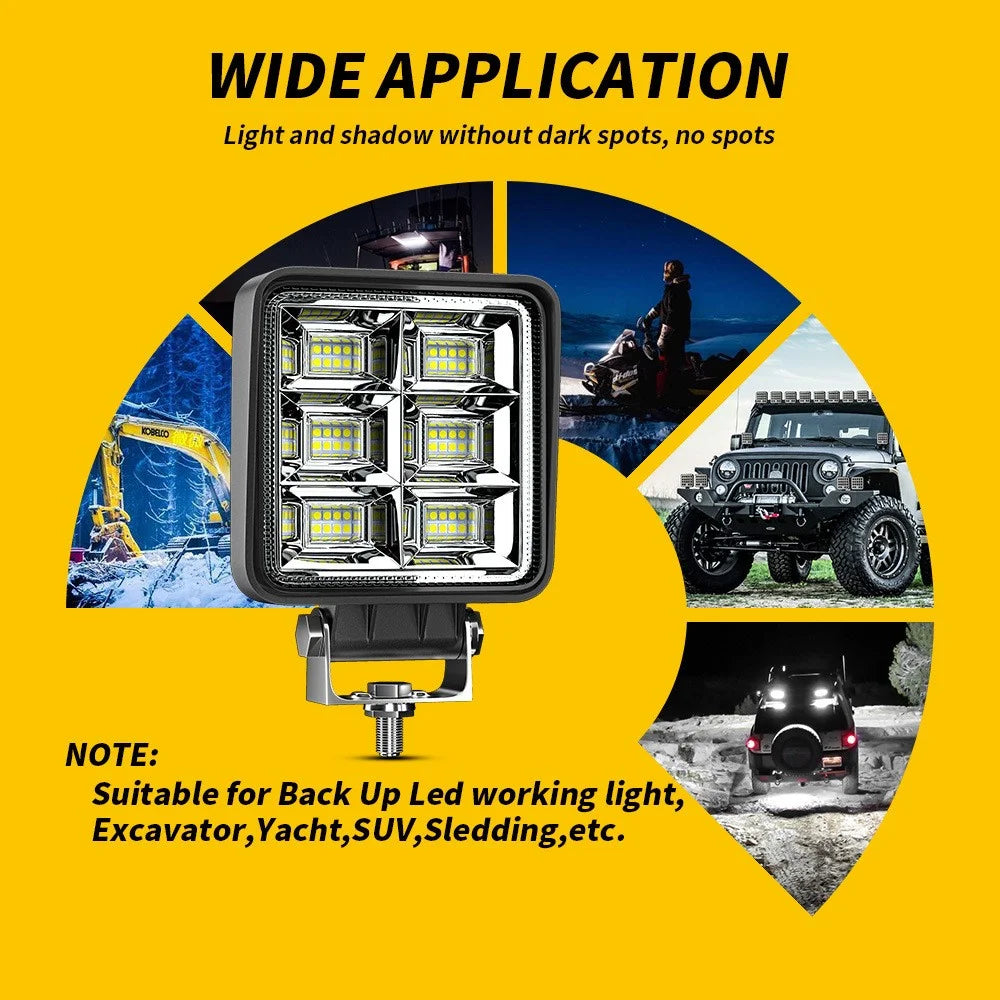 144W 48LED Car SUV Off-Road 4-inch Square Floodlight Waterproof Vehicle Bright Flood Lamp - 3