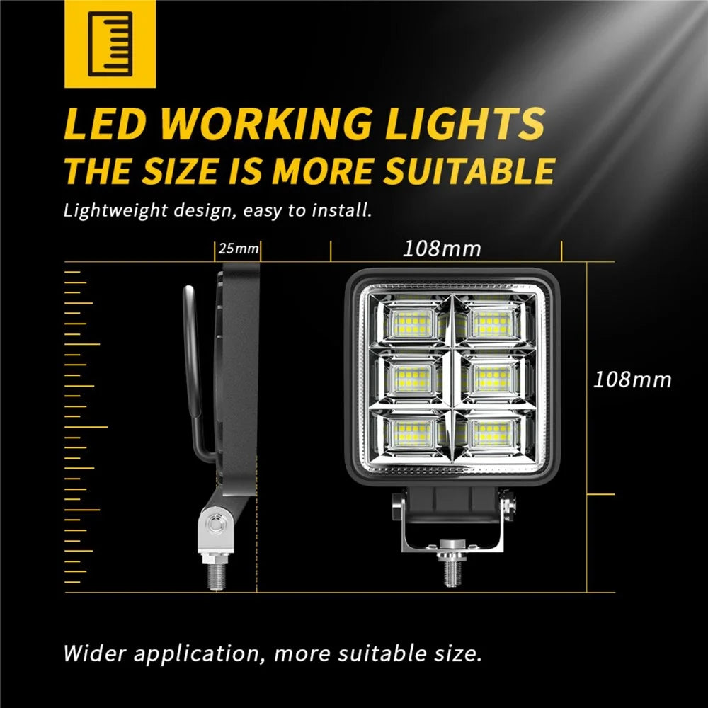144W 48LED Car SUV Off-Road 4-inch Square Floodlight Waterproof Vehicle Bright Flood Lamp - 5