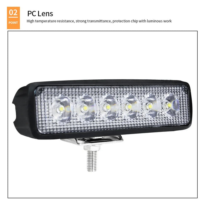 18W Car SUV Off-Road 6LED Spotlight Waterproof Vehicle Super Bright Bar Lamp Headlight - 6