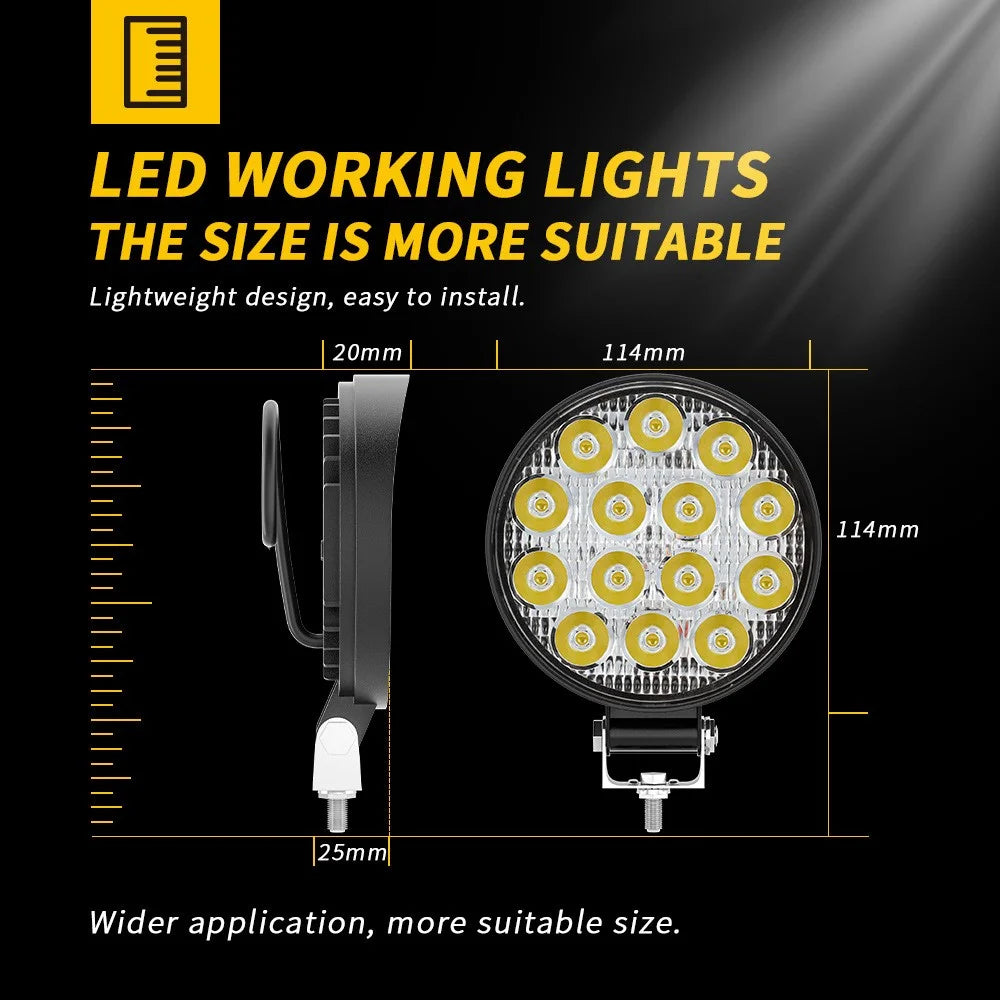 14LED 42W Car SUV Off-Road Round Spotlight Waterproof Vehicle Super Bright Headlight - 7