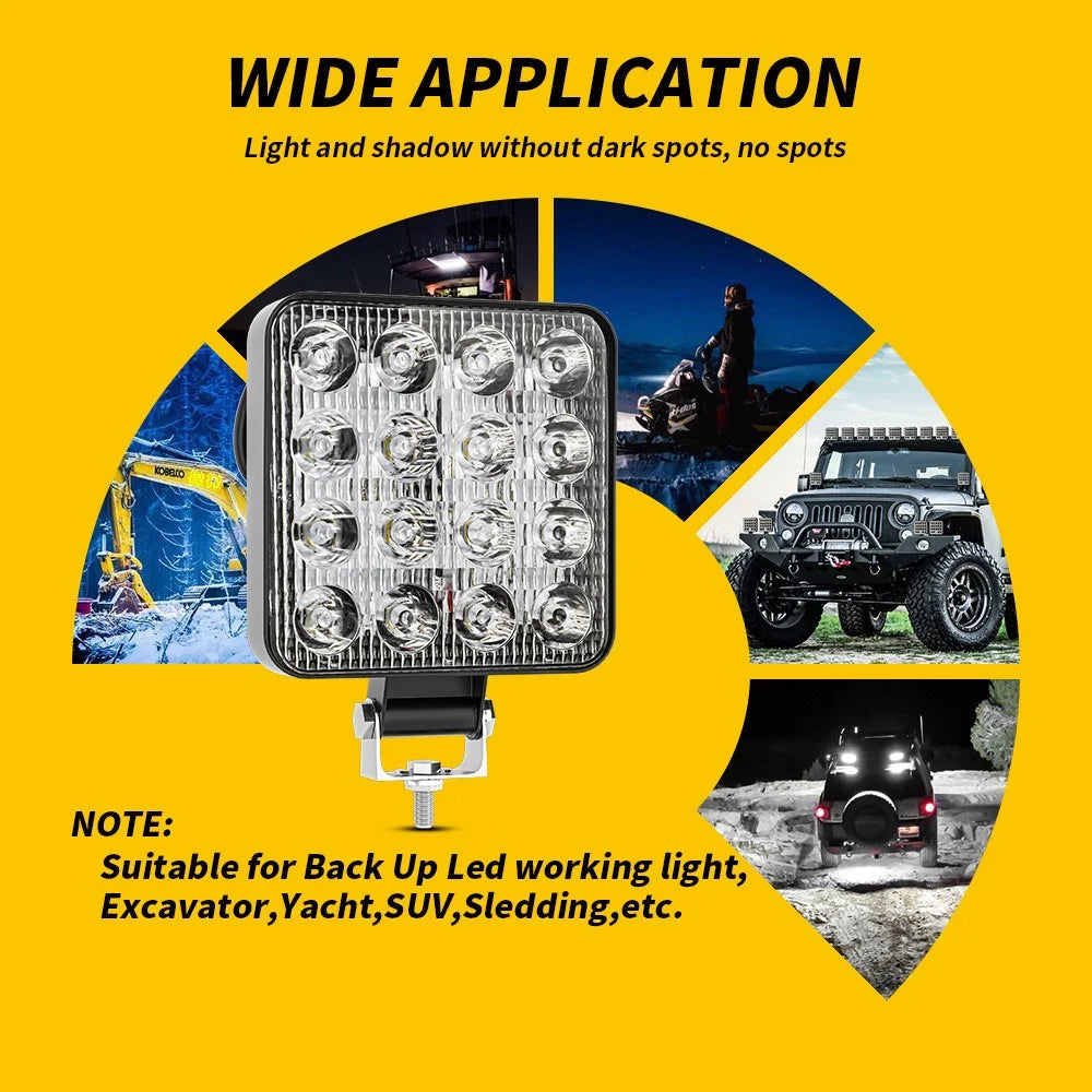 16LED 48W Car SUV Off-Road Square Spotlight Waterproof Vehicle Working Lamp Headlight - 2