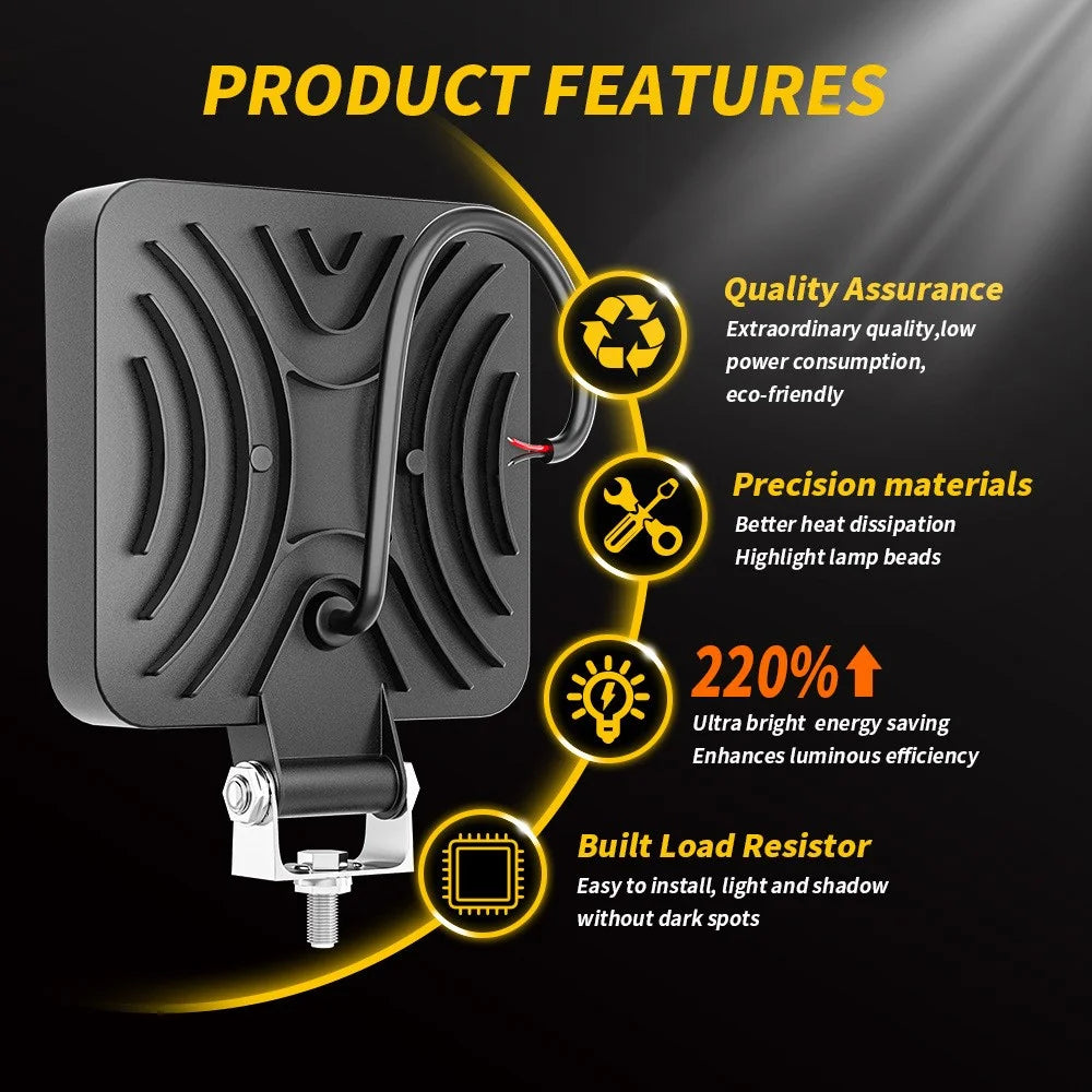 16LED 48W Car SUV Off-Road Square Spotlight Waterproof Vehicle Working Lamp Headlight - 5